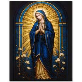 The Radiant Madonna 11x14 Unframed Print – Virgin Mary in Stained Glass Style for Churches, Chapels, Prayer Rooms, Bedrooms – Catholic Art with Divine Grace, Purity, Peace, and Spiritual Serenity