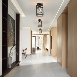 SHIWEIDA Ceiling Light Fixtures Flush Mount Black Hallway Light Fixtures Ceiling Rustic Farmhouse Island Light Fixtures,Farmhouse Black Metal Frame Light Fixture