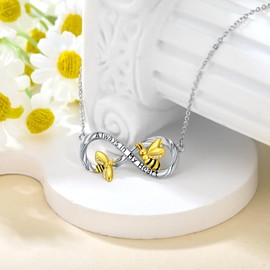 SELKAT Bee Necklace for Women Sterling Silver Bee Infinity Necklace Always ln My Heart Pendant Mother's Day Valentine's Day Birthday Jewelry Gifts for Mother Wife