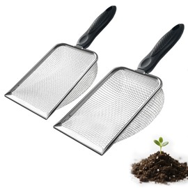 MCSDFN 2 PCS 2-in-1 Gardening Soil Sifter Set with 2/2.8mm Mesh, Garden Sieve & Shovel Sifter Screen Potting Scoop for Sand, Dirt, Rock Compost, Stainless Steel & Ergonomic Handle