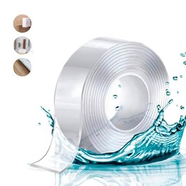 Cinta Doble Cara Nano Adhesiva Trasparente Magica Tape Almohadillas de Gel Antideslizantes para Pared Cocina Alfombra Fijación de Fotos Contactos Cable Sin Taladro (5m*3cm*1mm)