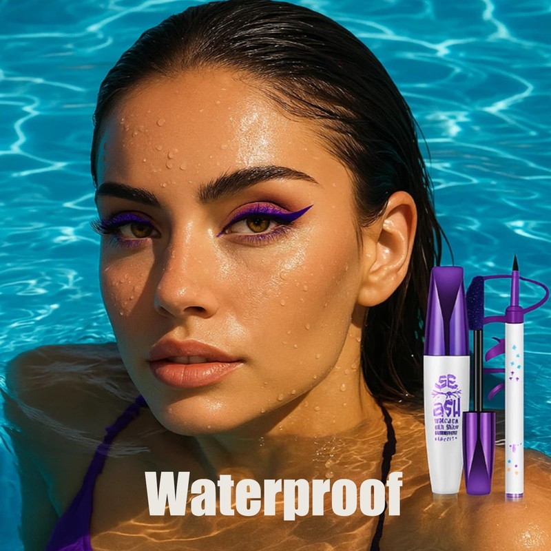 5D Purple Mascara & Eyeliner Set, Waterproof Mascara for Women