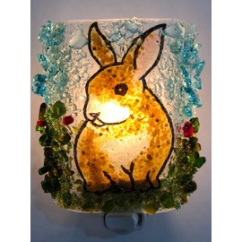 Bunny Rabbit Woodland Creatures Handmade Recycled Glass Night Light Nightlight, Nitelite, Nite Lite