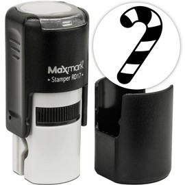 MaxMark Round Self Inking Holiday Stamp - Black Ink - Candy Cane