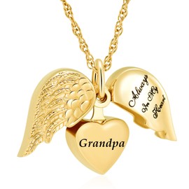 shajwo Cremation Jewelry Angel Wing Heart Urn Necklaces for Ashes for Women Men Keepsake Memorial Ashes Pendant,Grandpa
