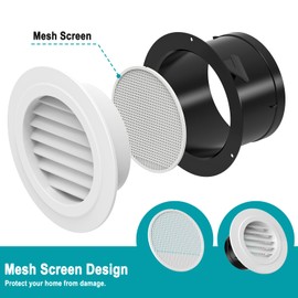 HG Power 6 inch Vent Cover, 2-Pack Soffit Vent, ABS Louver Soffit Exhaust Vent with Built-in Screen Mesh for Bathroom, Kitchen, Attic, Garage Ventilation, White - Opening Size5.71"