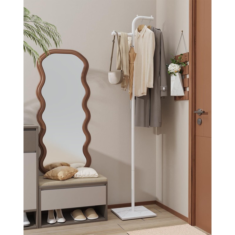 GUOHNHE Garment Rack Freestanding, Metal Coat Rack, White, 68.9 In