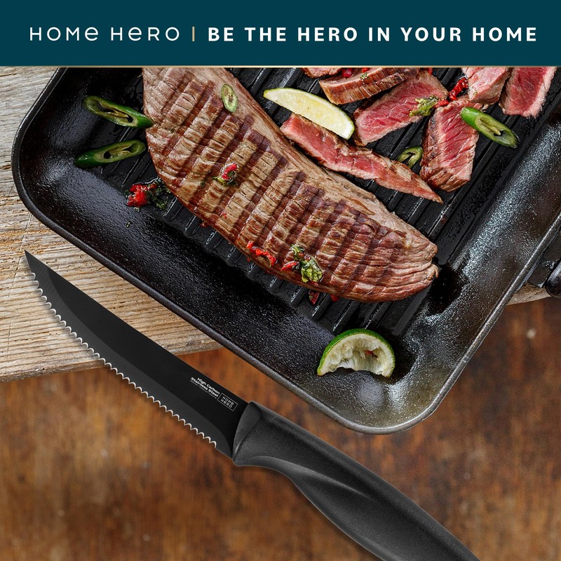 Home Hero Steak Knife Set - Nonstick Serrated Steak Knives