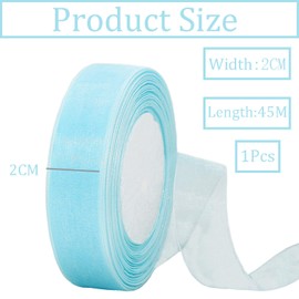 Sheer Baby Blue Organza Chiffon Ribbon 20mm for Gift Wrapping,45m Clear Chiffon Ribbon Pastel Blue Hair Ribbon Birthday Gift Wrap Ribbon Christmas Ribbon Organza for Crafting,Making Wreath Bow,Wedding