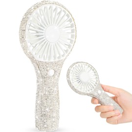 Mudder Rhinestone Handheld Fan Crystal Bling Mini Personal Fan Glitter Bedazzled Portable USB Rechargeable & Battery Operated for Girls Women Outdoor Travel Indoor Makeup Office(White,Not Foldable)