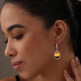 LeCalla 925 Sterling Silver Drop Dangle Earrings for Women | Sacred Heart of Jesus Leverback Earrings | Religious Cubic Zirconia Oval Earrings 40MM