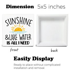 Lake House Decor Lake Theme Decorative Wooden Block Sign Country Lake Quote Decorations for Home Office Shelf 5 x 5 Inch