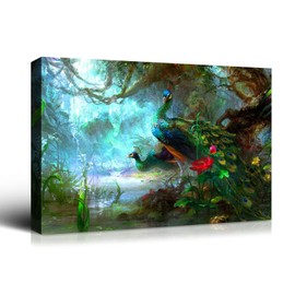 Looife Wall Painting Wall Art Canvas Animal Painting Art Decor Canvas Prints Peacocks Picture of Framed Stretched Printed on Canvas for Home Decor (48"x36")