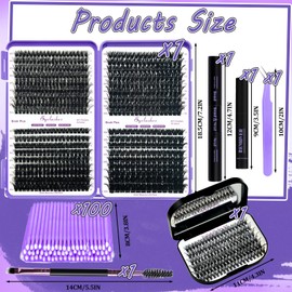 DNSGOOR DIY Fluffy Lash Extension Kit 750Pcs D Curl Individual Lash Clusters Eyelashes Extension Set with Mirror Lash Storage Box Lash Bond&Seal Glue Remover Tweezers Lash Brush Applicator
