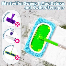 Reusable Mop Pads Compatible with Swiffer Sweeper Mop, Washable Wet Pads Refill & Chenille Dry Sweeping Cloths, Microfiber Pad for Use on All Sealed Floors - Wood, Laminate, Stone & Tile (Coral Blue)