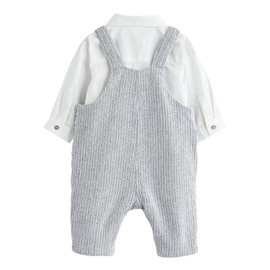 NEXT Baby Cotton Dungarees and Bodysuit, grey/white