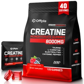 Creatine Monohydrate Gummies for Men & Women-120 Sugar-Free Pre Workout Creatine Gummy Travel Packs(8g Per Packet) with Taurine, L-Carnitine, Cayenne Pepper， Green Tea Extract for Lean Muscle Builder