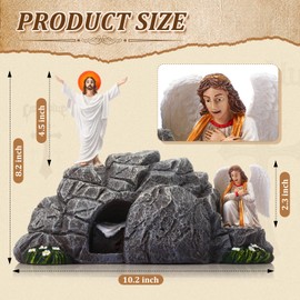 Vercraft Jesus Easter Decorations Easter Resurrection Scene Set Resin Table Decor Empty Tomb Decoration Christian Figures Resurrection Statue He is Risen Decor for Home Table Office