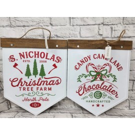 TRANS PAC Metal Christmas Hanging Pendant, Set of 2, Door Holiday Decoration