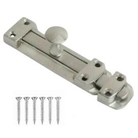 Door Bolts 6 Inch Satin Chrome Flat Bolt Surface Door Latches Tower Bolt Sliding Lock Flat Slide Safety Door Barrel Bolt with Screws 1 Pack.