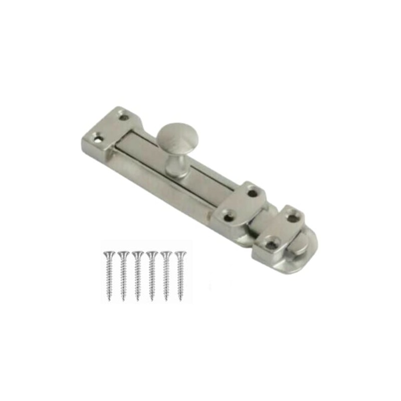 Door Bolts 6 Inch Satin Chrome Flat Bolt Surface Door