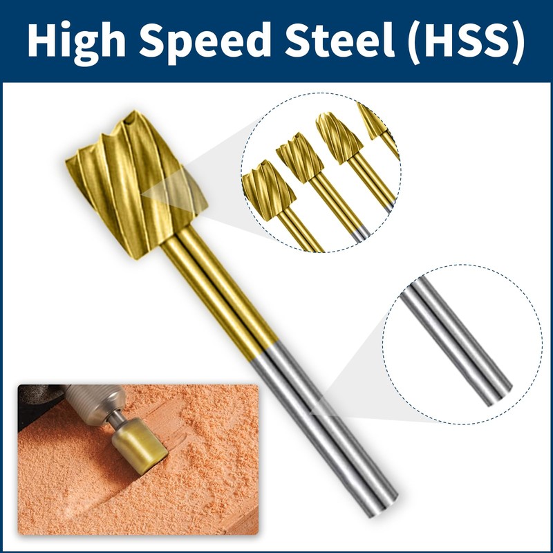 Wood Carving Bits Titanium Coated Engraving Router Bit, 20pcs HSS