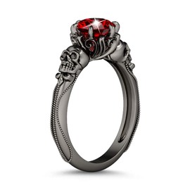 Jeulia 2.5 ct Black Tone Wedding Ring Women 925 Sterling Silver Skull Eternity Rings Round Cut Diamond Ruby Rings Promise Anniversary Romantic Jewelry Gift (Black, 9)