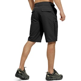 FREE SOLDIER Men's Cargo Hiking Shorts with Belt Lightweight Breathable Quick Dry Tactical Shorts with 6 Pockets for Casual Work Golf Camping(Black 36Wx12L)