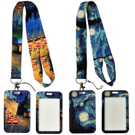 Tbecor 2 Pack ID Badge Holder with Colorful Neck Lanyard for Women, Men, Student, Officer, Nurse, Doctor (Starry Night)