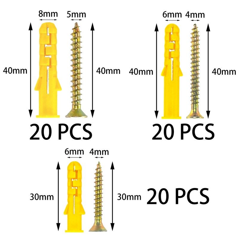 120 PCS Screws and Wall Plugs Set, Assorted Masonry Fixing