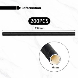 Pack of 200 Black Straws, Reusable Straws, Cocktail Straws, Drink Straws