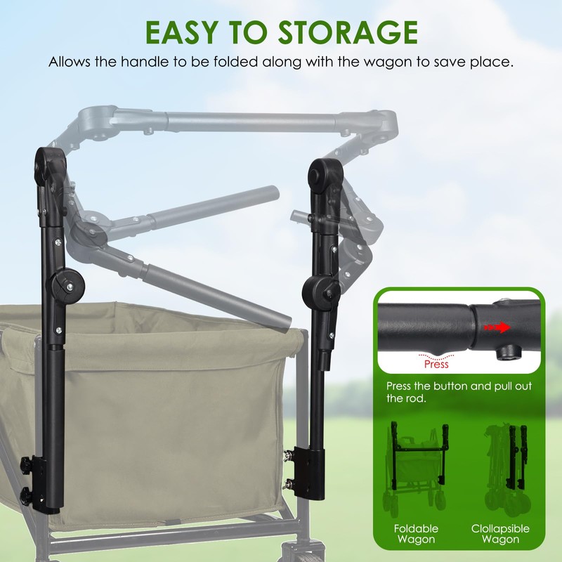 Adjustable Wagon Push Handle Attachment - Foldable Universal Push Pull