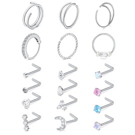 Mayhoop 20G Stainless Steel Nose Ring Hoop Nose Rings Studs Piercings Hoop Jewelry for Women Men