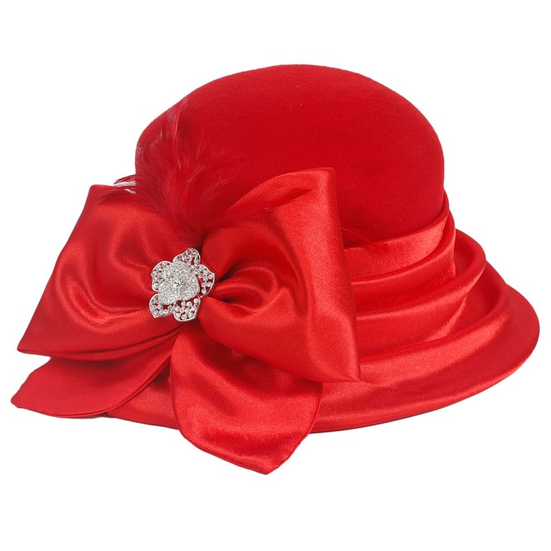 Women 100% Wool Winter Felt Hat Wide Brim Cloche Church