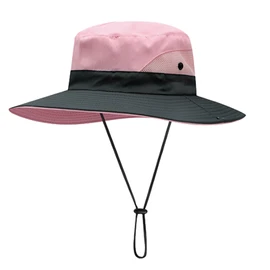 Sun Protection Hat for Women Adjustable Rope Band Quick Drying Breathable Mesh Wide Brim Fishing Hat with Whistle Pink