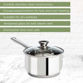 Ecolution 2 Quart Stainless Steel Cooking Pot with Tempered Lid Induction Safe Cookware