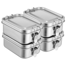 Giantree 4 Pcs Stainless Steel Food Containers 550ml Metal Bento Lunch Box Stainless Steel Food Storage Containers, Lockable Clips to Leak Proof, Reusable Dishwasher Snack Boxes for Work