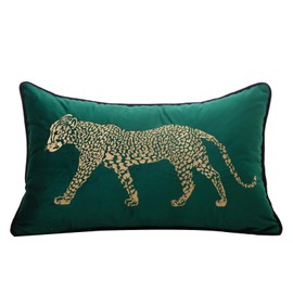 vctops Soft Velvet Embroidery Lumbar Decorative Throw Pillow Covers Leopard Pattern Cushion Case for Sofa Bedroom Couch (Green,12"x20")