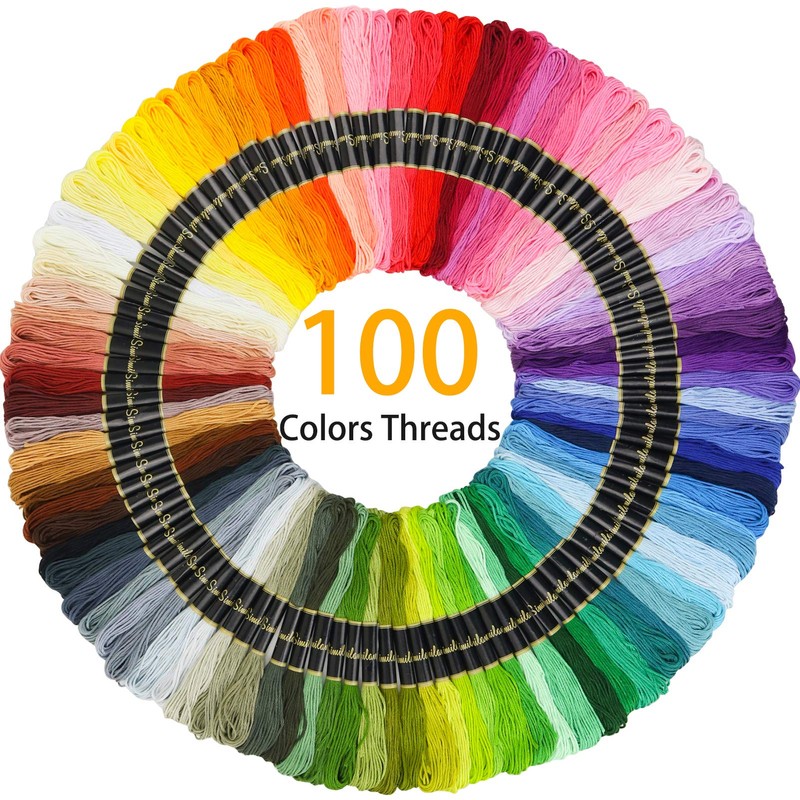 Similane Embroidery Kit 215 Pcs,100 Colors Threads,5 Pcs Embroidery Hoops,3