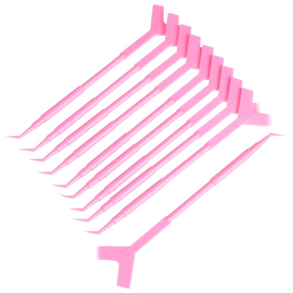 FOMIYES 10 x 3-in-1 Y-Shape Lash Brush Eyelash Lift Perm Tool PV Finishing Eyelash Lift Brush for Eyelash Extension Makeup Tool (Pink)