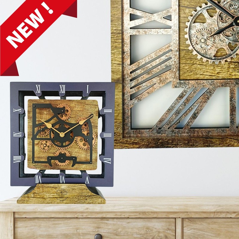 THE GEARS CLOCK Desk Clock 10 Inches with Real Moving