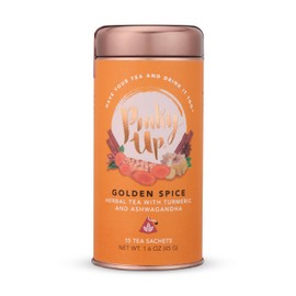 Pinky Up Golden Spice Herbal Tea, Herbal Tea with Turmeric and Ashwagandha, Cozy Spiced Wellness Blend, Caffeine-Free, Compostable Pyramid Sachets, Comforting Nighttime Tea, 1.6 oz, 15 Sachets