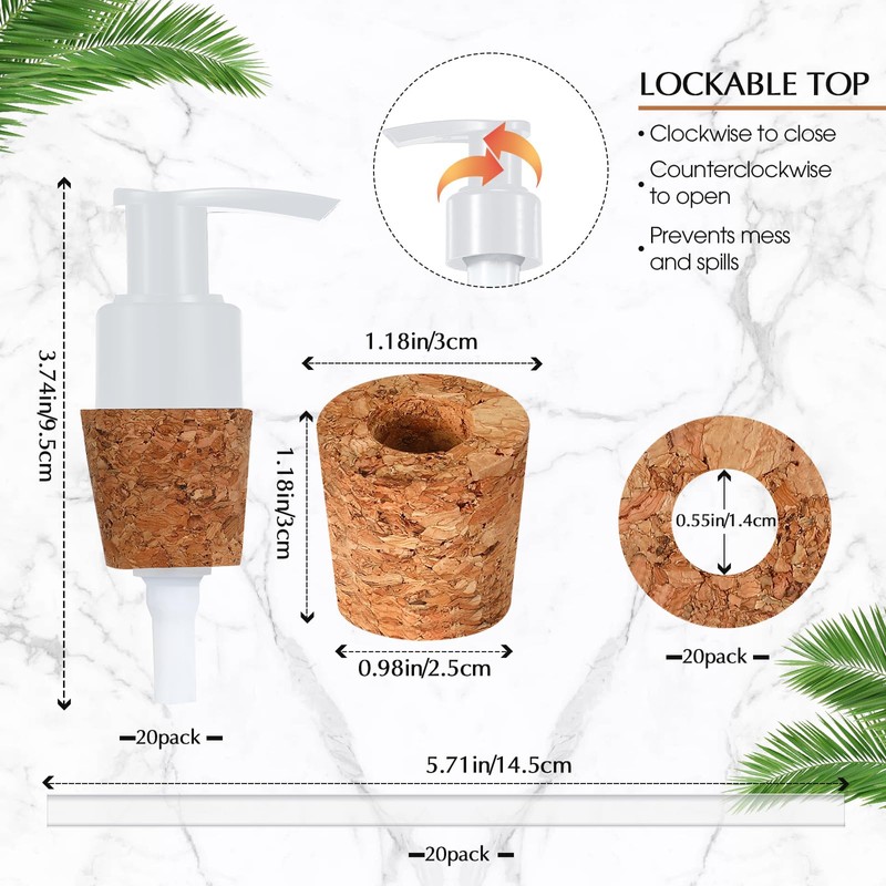 Tioncy 20 Pcs Soap Dispenser Pump with Cork Stopper Easy