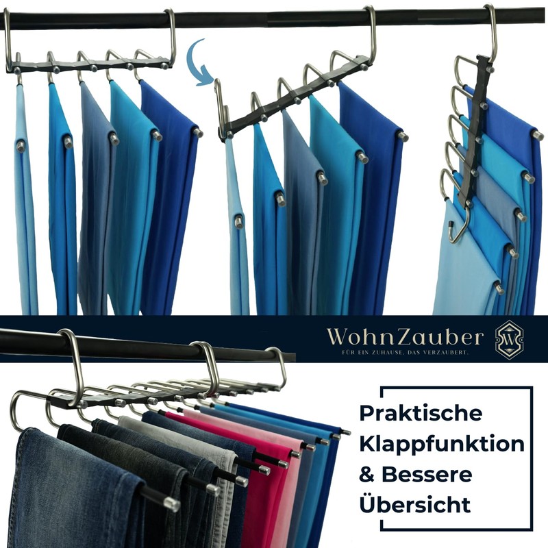 WohnZauber Clothes Hangers Space-Saving 2 x Multiple Trouser Hangers with