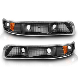 AmeriLite Bumper Parking Turn Signal Lights Black Set for Chevy Silverado Suburban Tahoe - Passenger and Driver Side