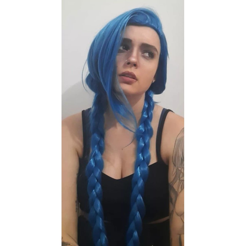 Jextech Peluca Jinx Doble Trenza 100cm League Of Legends Cosplay