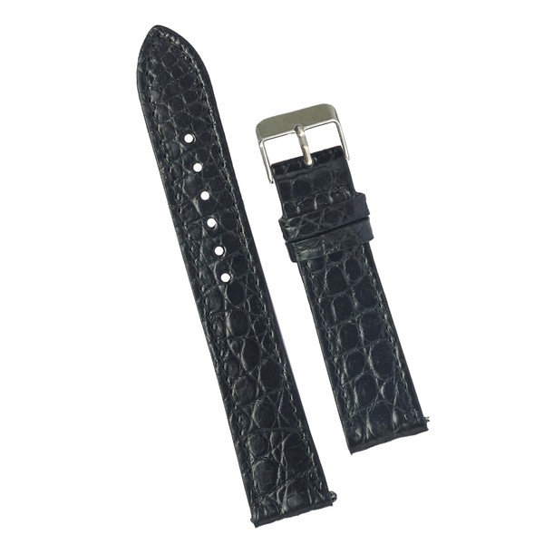 vinacreations 22mm Black Flat Alligator Belly Leather Watch Band Men