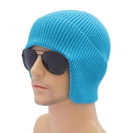 ZLYC - Gorro de invierno para hombre con orejeras para exteriores, de punto cálido para uso diario, Azul solido, One Size