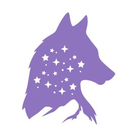 Wolf Silhouette with Mountain and Stars 12 inch Lavender Indoor Outdoor Vinyl Decal