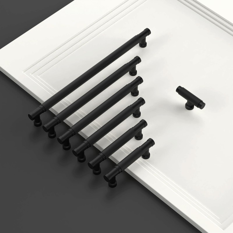 Asidrama 10 Pack 5 Inch(128mm) Matte Black Cabinet Pulls Knurled